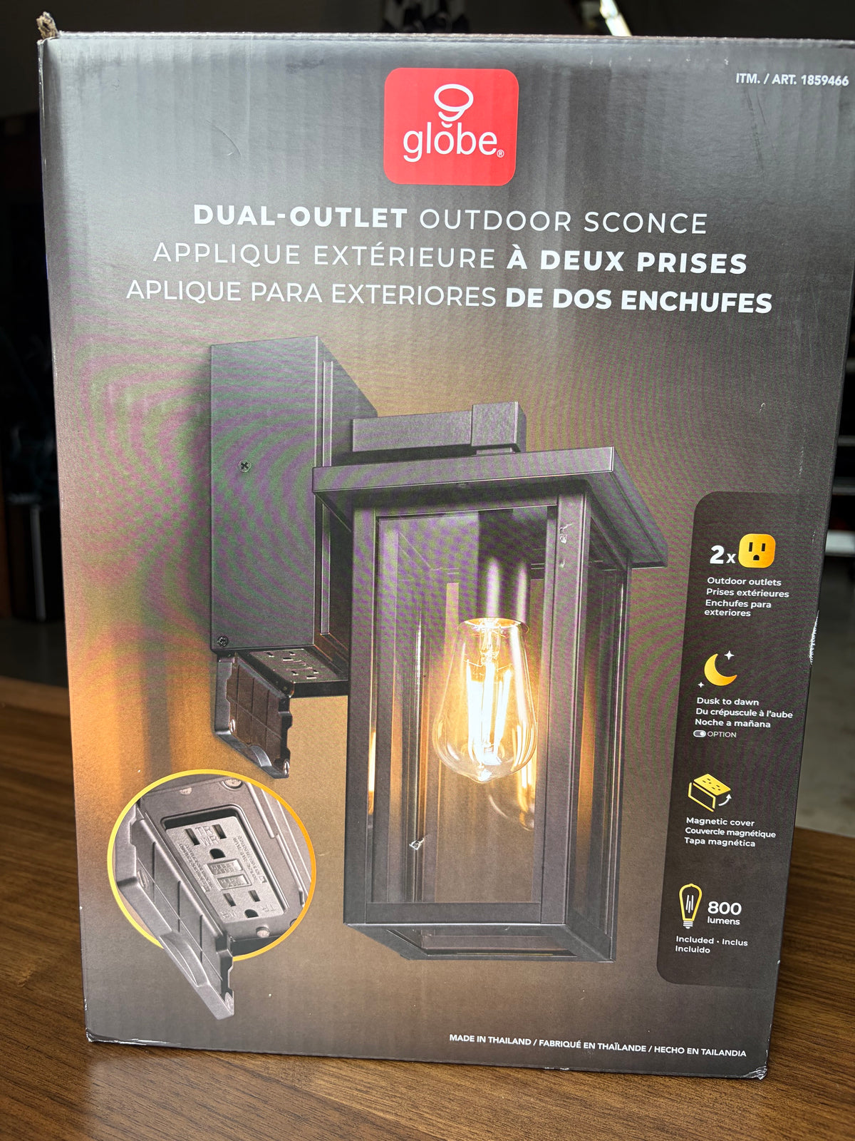 Globe Electric 14" Matte Black Outdoor Wall Light with GFCI Outlet