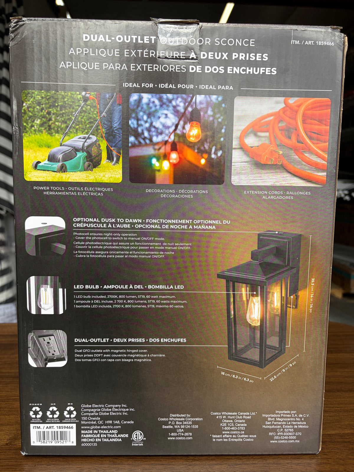 Globe Electric 14" Matte Black Outdoor Wall Light with GFCI Outlet