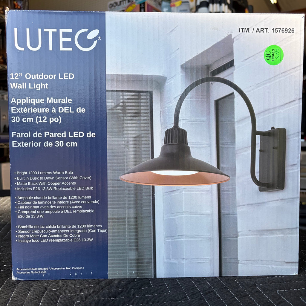 LUTEC 12-Inch Outdoor LED Wall Light with Dusk-to-Dawn Sensor