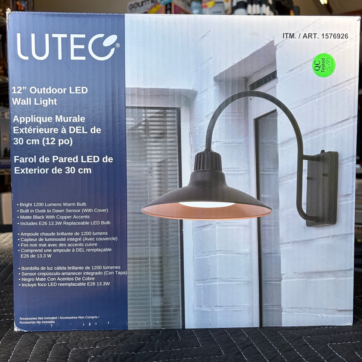 LUTEC 12-Inch Outdoor LED Wall Light with Dusk-to-Dawn Sensor