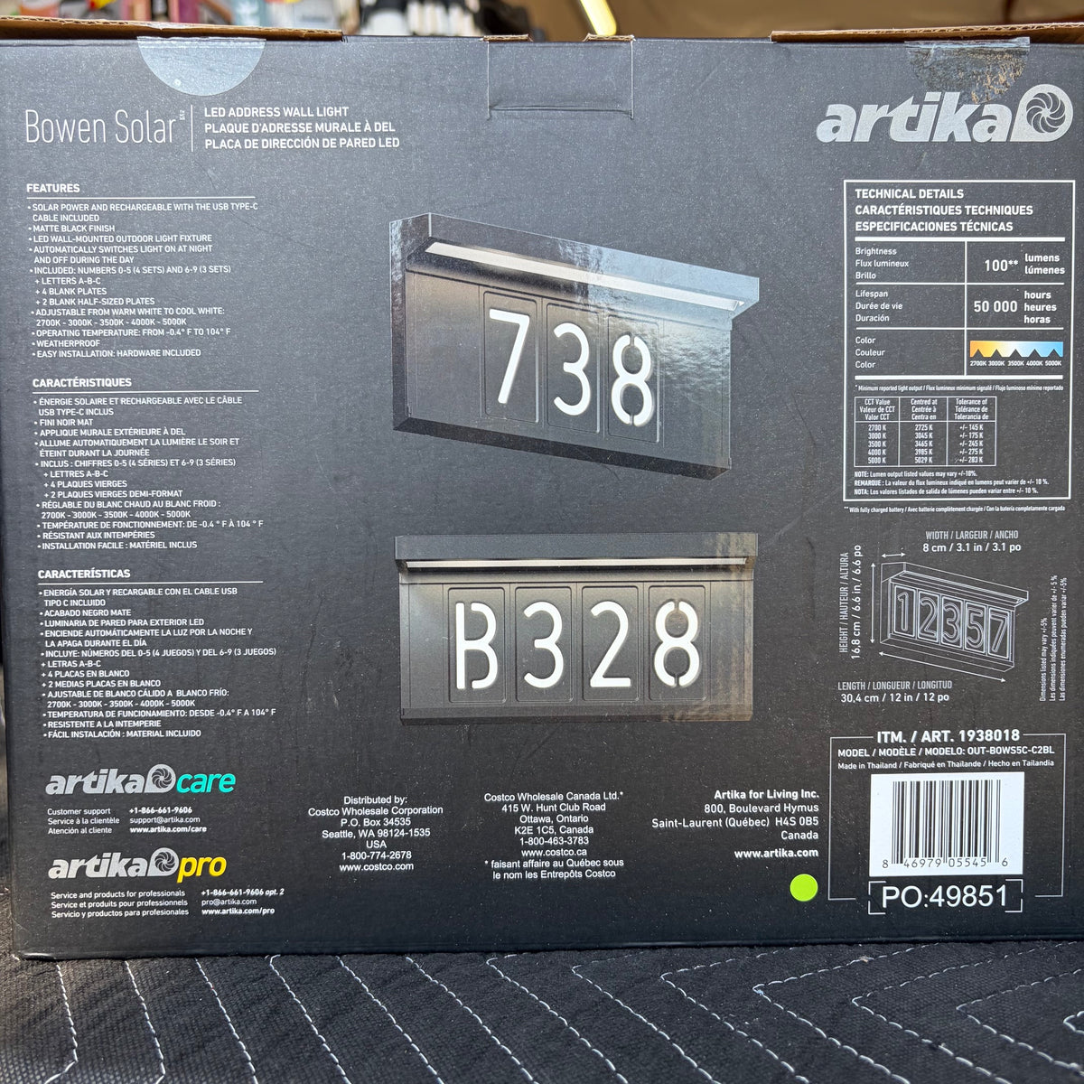 Artika Bowen Solar LED Address Wall Light