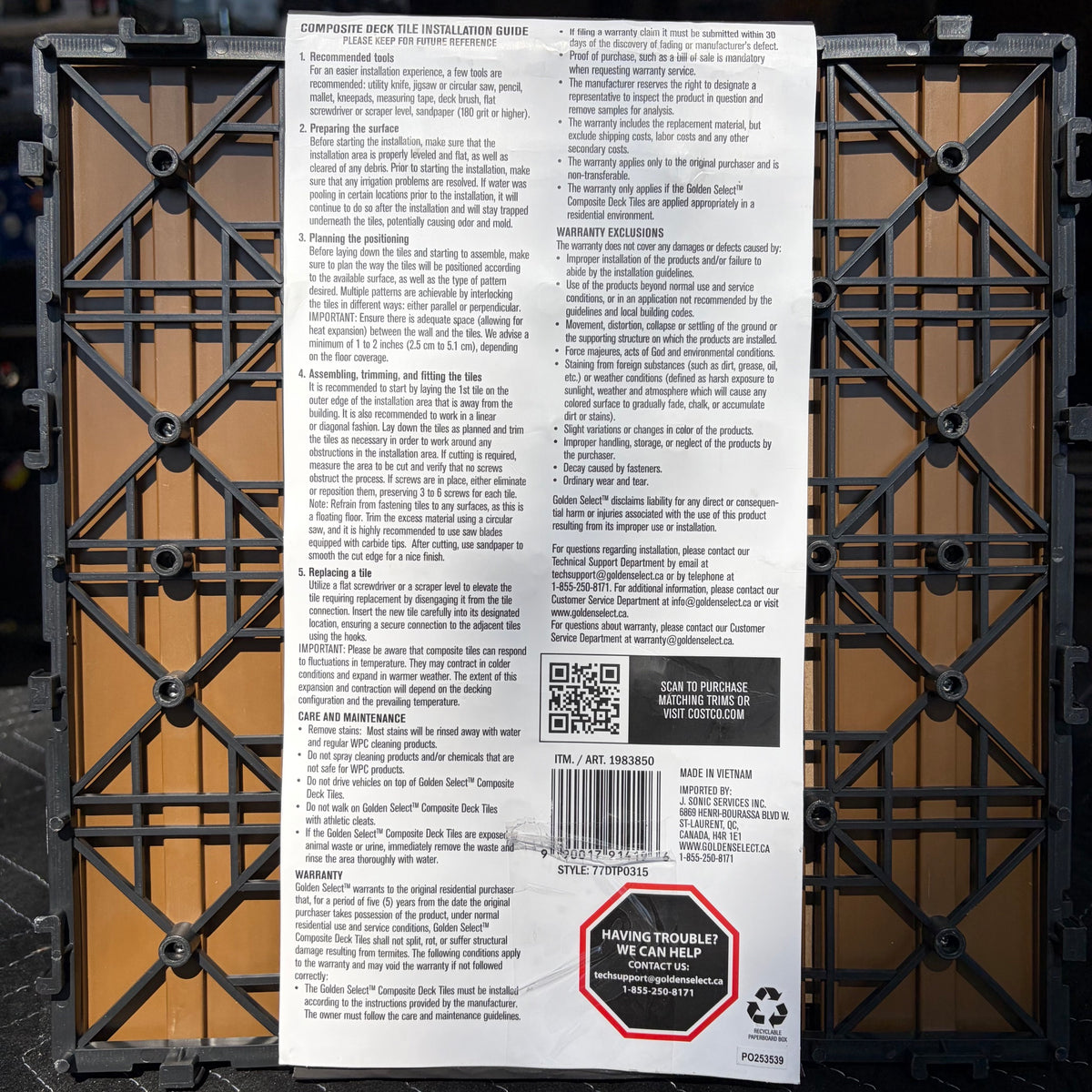 Golden Select 12 in. x 12 in. Composite Deck Tiles, 8-Pack