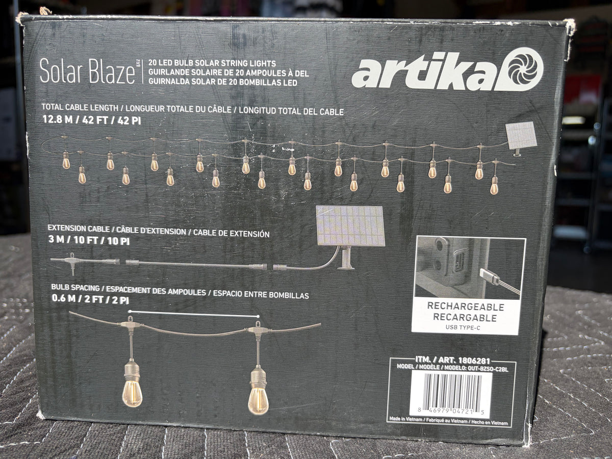Artika Blaze 42 ft. Solar LED String Lights, 20 Bulbs
