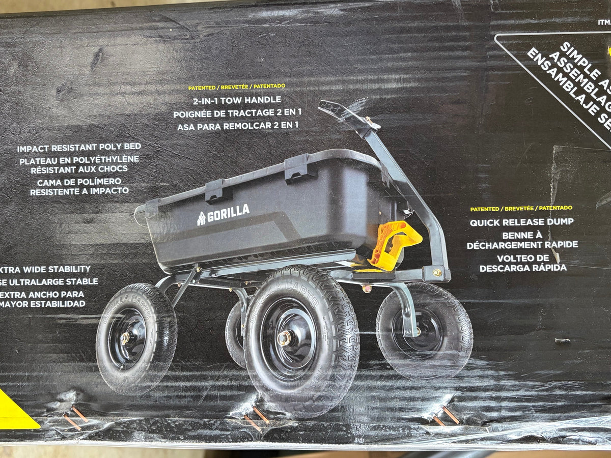 Gorilla 9 cu. ft. Heavy-Duty Poly Yard Dump Cart with Flat-Free Tires