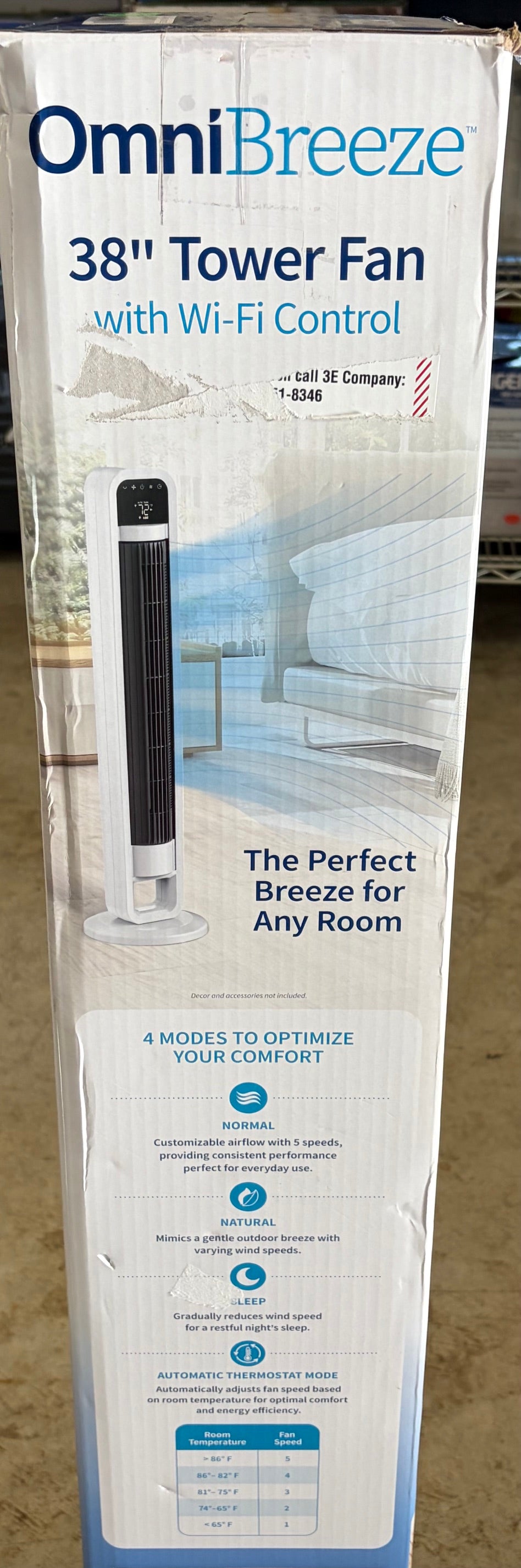 OmniBreeze 38 in. Tower Fan with Internal Oscillation and Wi-Fi