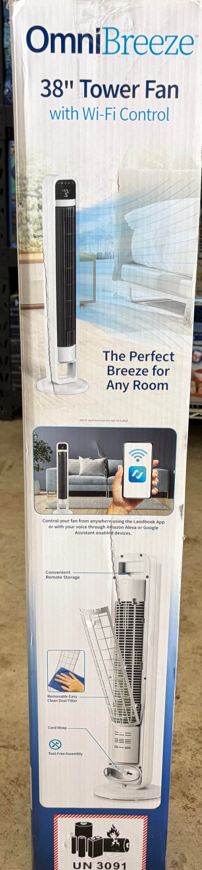 OmniBreeze 38 in. Tower Fan with Internal Oscillation and Wi-Fi