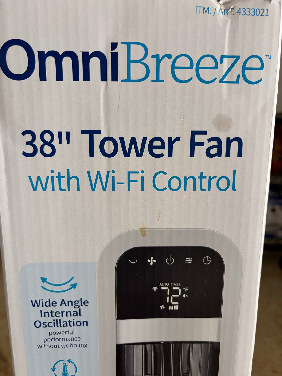 OmniBreeze 38 in. Tower Fan with Internal Oscillation and Wi-Fi