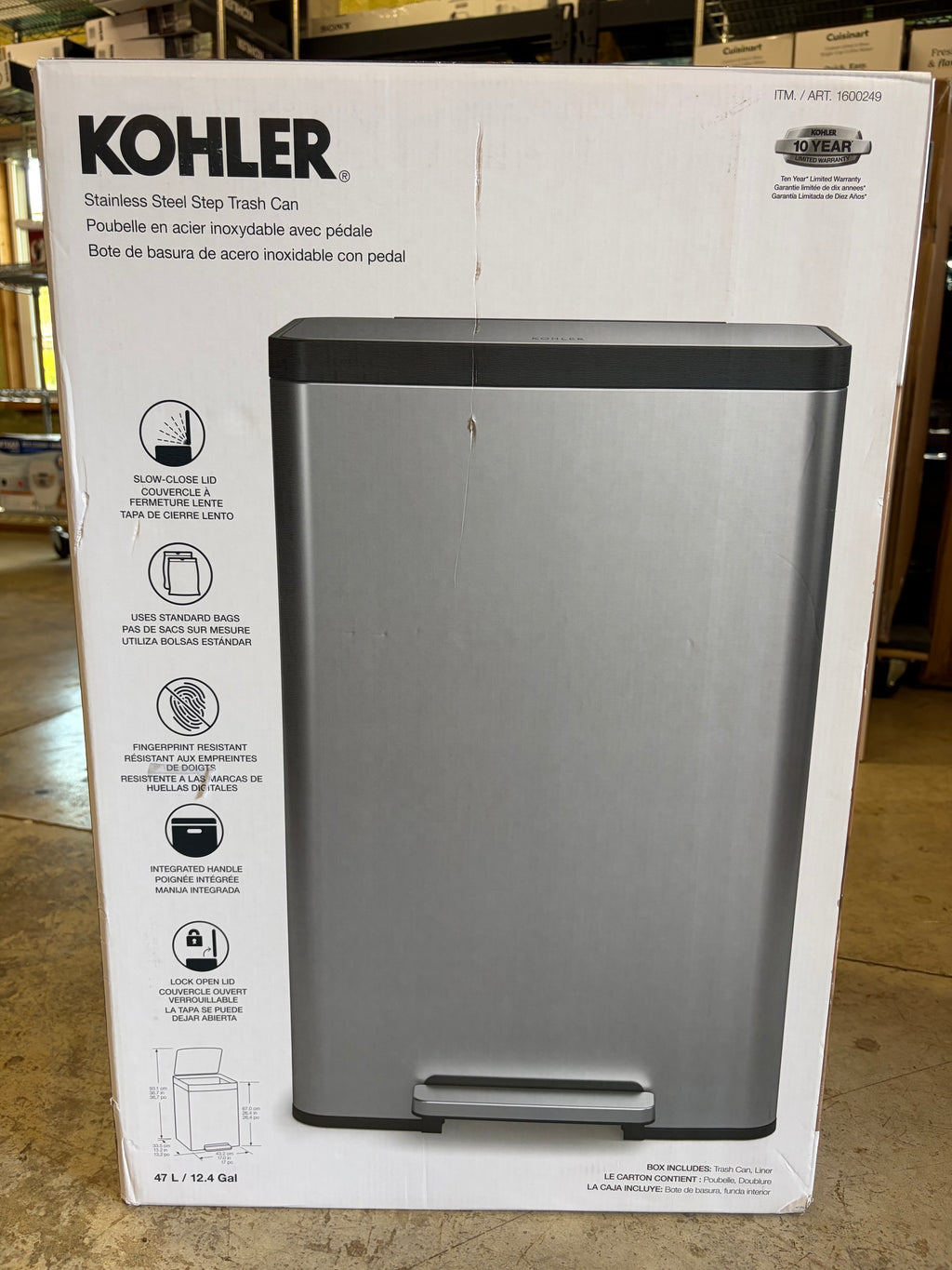 KOHLER 47 L Stainless Steel Step Trash Can