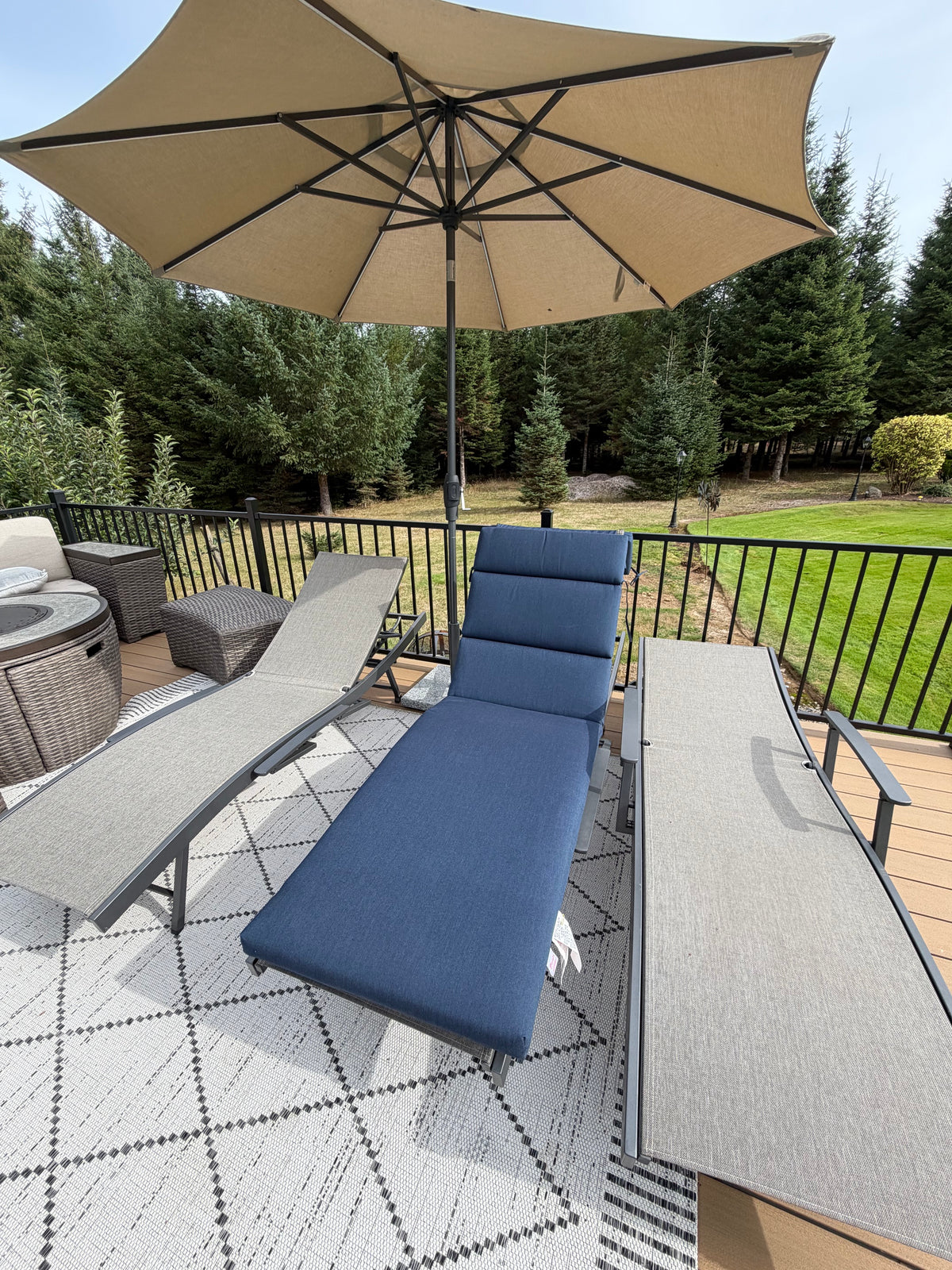 Peak Season Blue Outdoor Chaise Lounge Cushion with Headrest