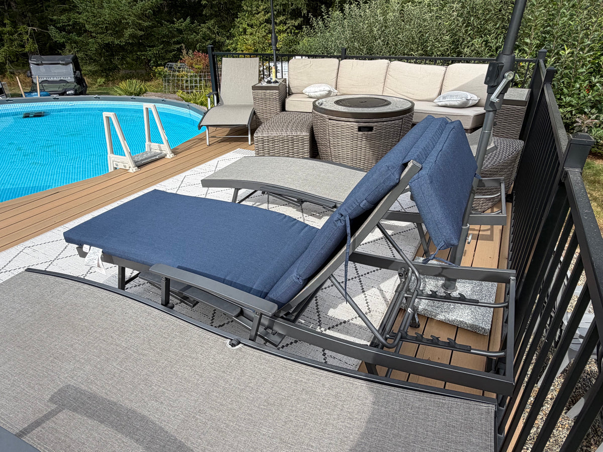 Peak Season Blue Outdoor Chaise Lounge Cushion with Headrest