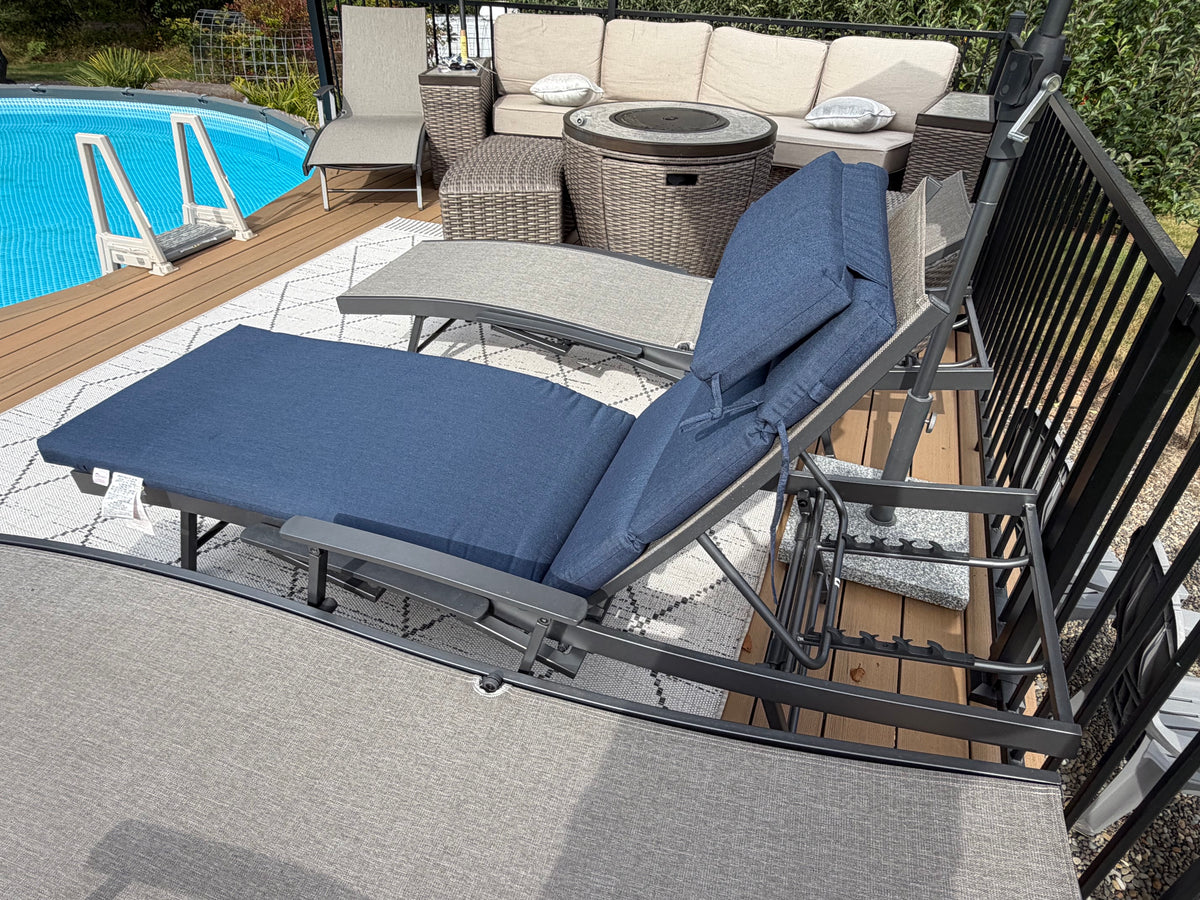Peak Season Blue Outdoor Chaise Lounge Cushion with Headrest