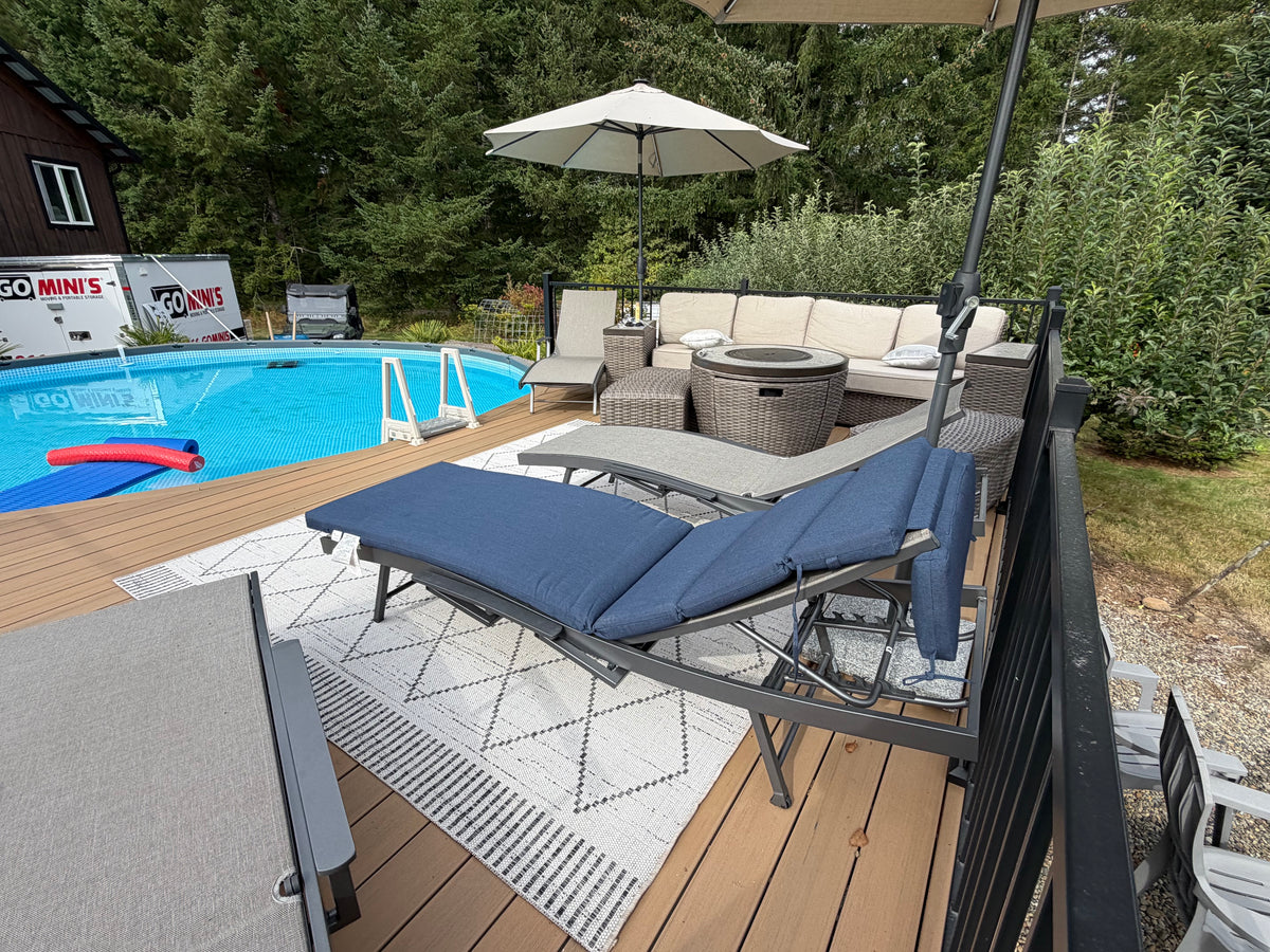 Peak Season Blue Outdoor Chaise Lounge Cushion with Headrest