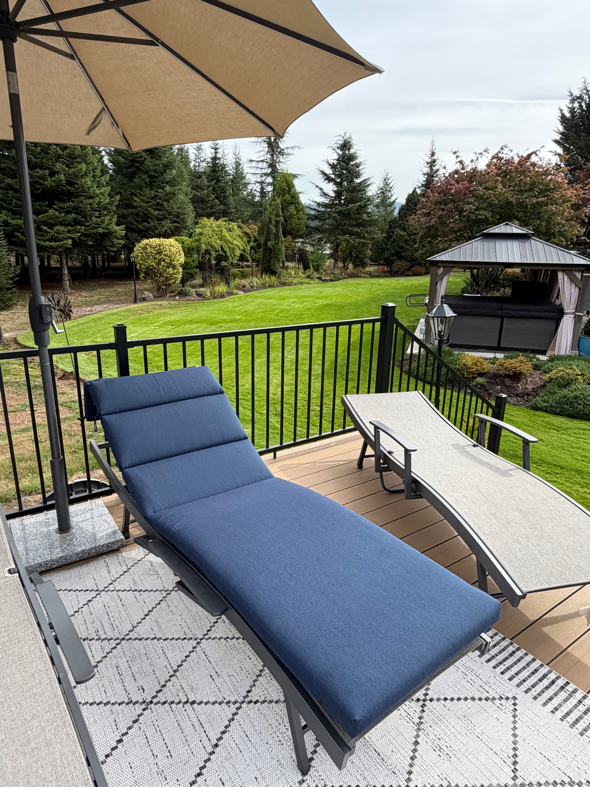 Peak Season Blue Outdoor Chaise Lounge Cushion with Headrest