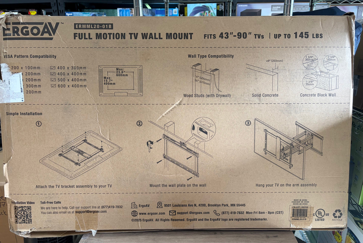 ErgoAV Full-Motion TV Wall Mount for 43–90 in. TVs - ERMML20-01B