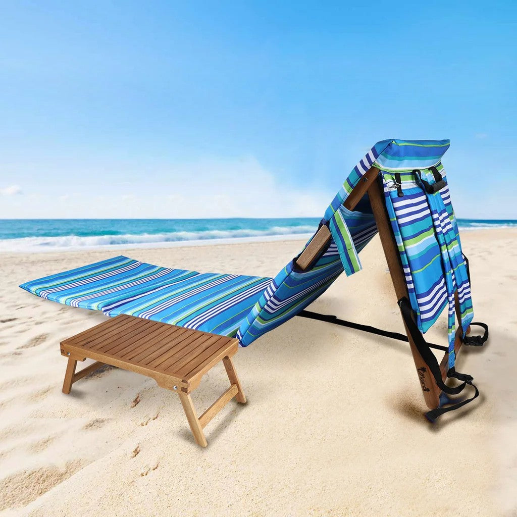 Melino Portable Beach Lounger with Acacia Wood Folding Table