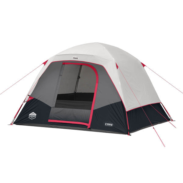 CORE 6-Person Lighted Dome Tent Model 40319 gray black and red stock photo