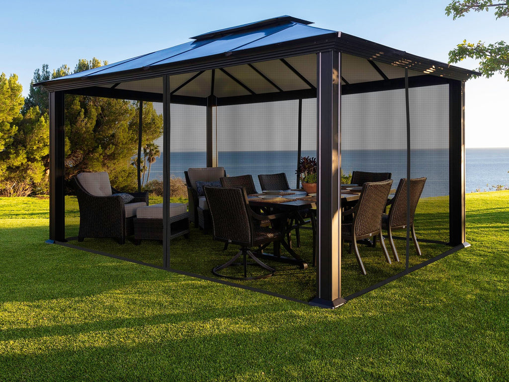 Side view of Paragon Outdoor Santa Monica gazebo mosquito netting