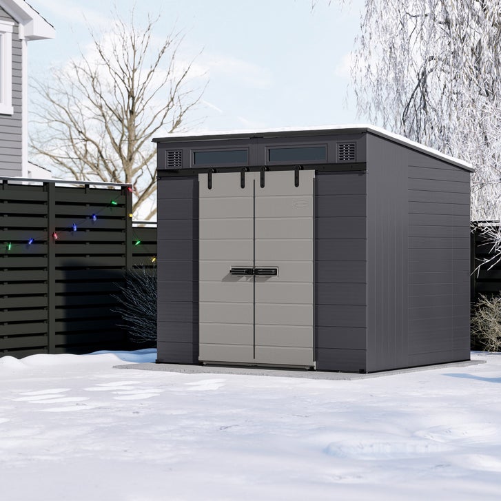 Suncast BMS8782T storage shed shown fully assembled