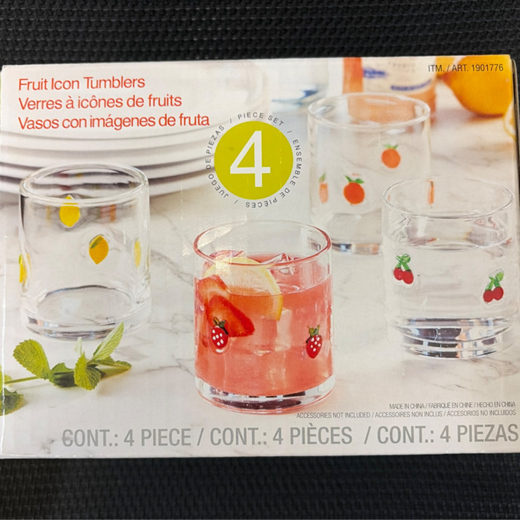 Fruit Design Glass Tumblers Set of 4 (14oz)